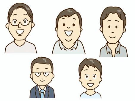 男性上半身セット 男性,上半身,若い,中年,笑顔,正面,髪型,肥満,痩せ,太いのイラスト素材
