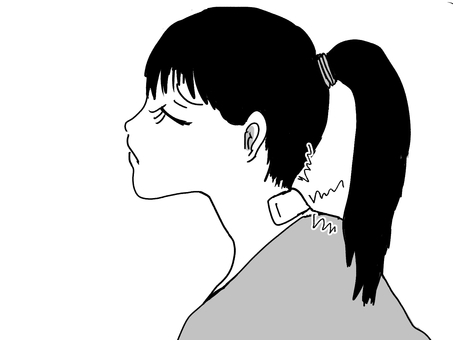 首が痛い女性 女性,ストレートネック,湿布,ポニーテール,首,痛みのイラスト素材