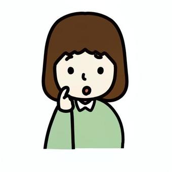 疑問を感じる女の子 女の子,表情,ボブヘア,短髪,正面,手,指差し,コミカル,茶色,黒のイラスト素材