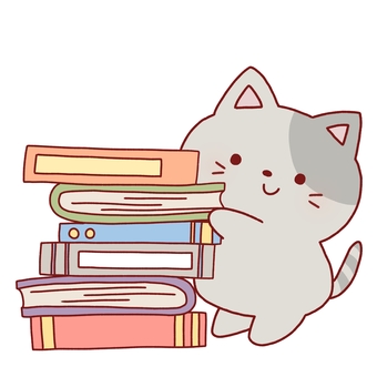 猫と積み重ねられた本