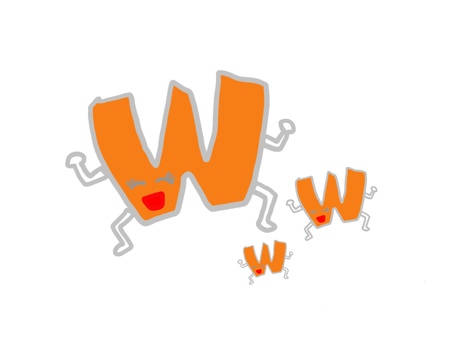 手描きの手足の生えて顏のあるｗのイラスト 手描き,w,文字,アルファベット,顏,手足,楽しいのイラスト素材