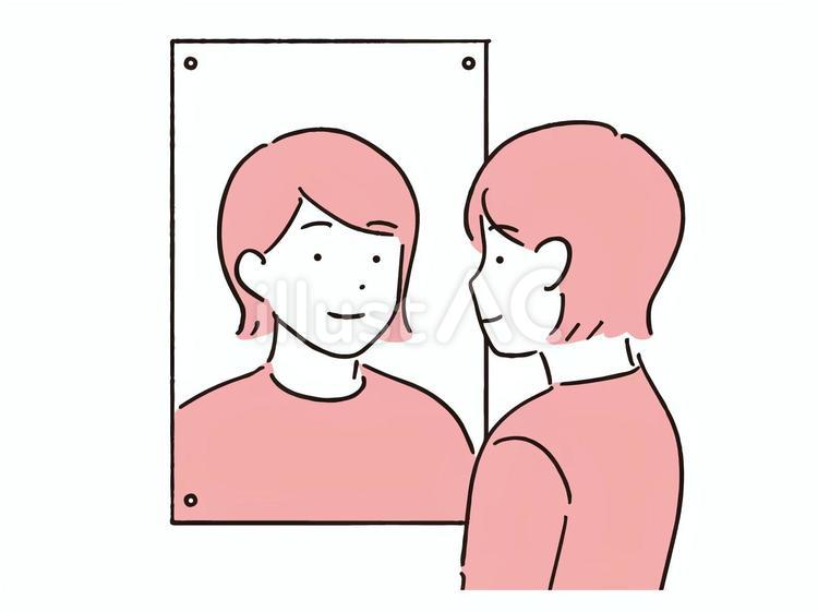 鏡で自分の顔を見ている笑顔の女性 女性,鏡,見るのイラスト素材