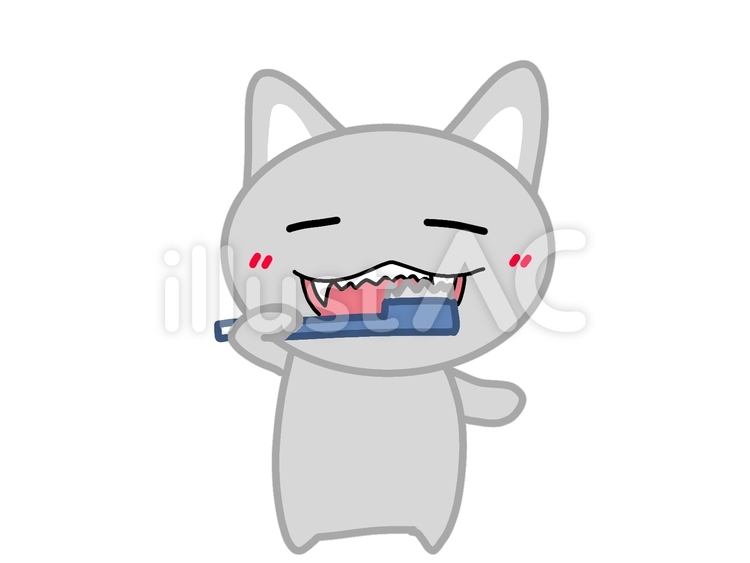 歯磨きをするネコ② ネコ,動物,可愛いのイラスト素材