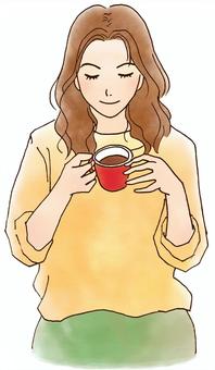 Red cup and female, cafe, relax, healing, JPG and PNG