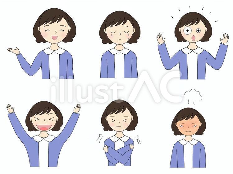 いろんな表情の女性 女性,表情,笑顔のイラスト素材
