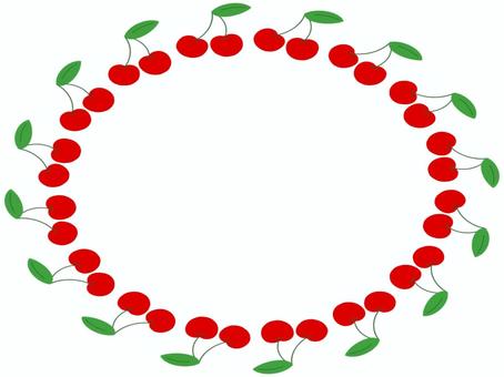 サクランボのフレ−ム　楕円形 サクランボ,さくらんぼ,チェリー,フレ−ム,ポストカード,メッセージカード,飾り枠,あしらい,楕円形,背景なしのイラスト素材
