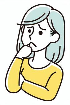 困った表情の女性 女性,困る,悩む,困惑,不安,考える,考え込む,困り顔,思案,落ち込むのイラスト素材