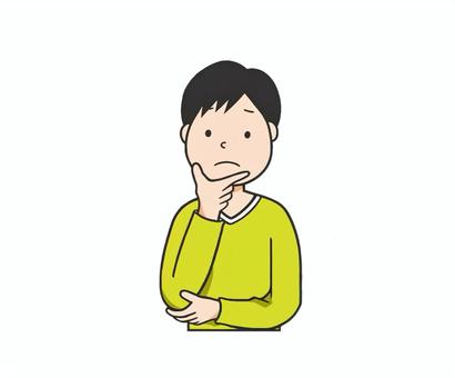 考えたり検討中のポーズをする若い男性 男性,思考中,検討中,考察,黒髪,青年,高校生,大学生,疑う,懐疑的のイラスト素材