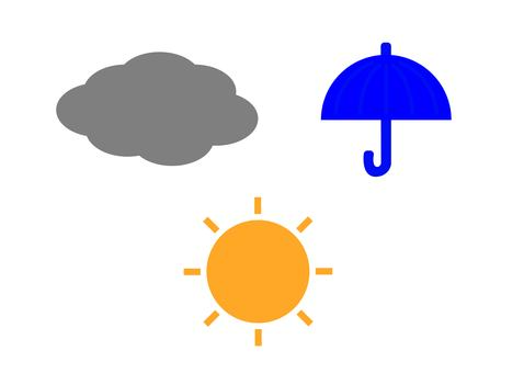 お天気アイコンセット 雲,曇り,雨,傘,太陽,晴れ,天気,気象,アイコン,セットのイラスト素材