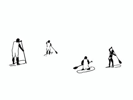 人　サーフィン ４人,sup,サーフィン,シルエット,黒,アート,人物,マリンスポーツ,アイコン,webのイラスト素材