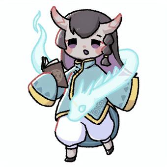 気怠げな精霊術師 精霊術師,rpg,ゲーム,ファンタジー,鬼,キャラクター,ツノ,精霊,龍,本のイラスト素材
