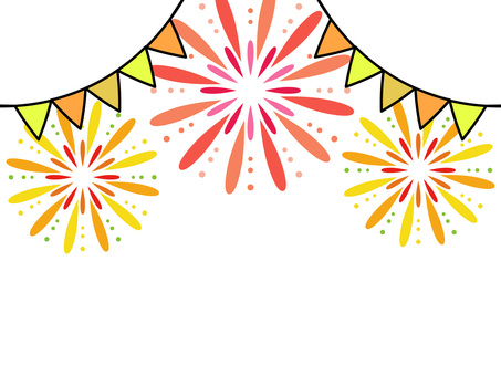 お祭り・パーティー・花火とガーランド背景 背景,フレーム,花火,イベント,お祝い,祭り,パーティー,ガーランド,カラフル,ポップのイラスト素材