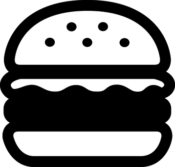 ピクトグラムの黒のハンバーガーです。 ピクトグラム,ハンバーガー,食べ物,シンプル,ファーストフード,ビーフ,パティ,バンズ,レタス,トマトのイラスト素材