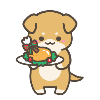 チキンを持つ子犬 チキン,クリスマス,かわいい,犬,ドッグ,デフォルメ,動物,ゆるかわ,シンプル,素材のイラスト素材