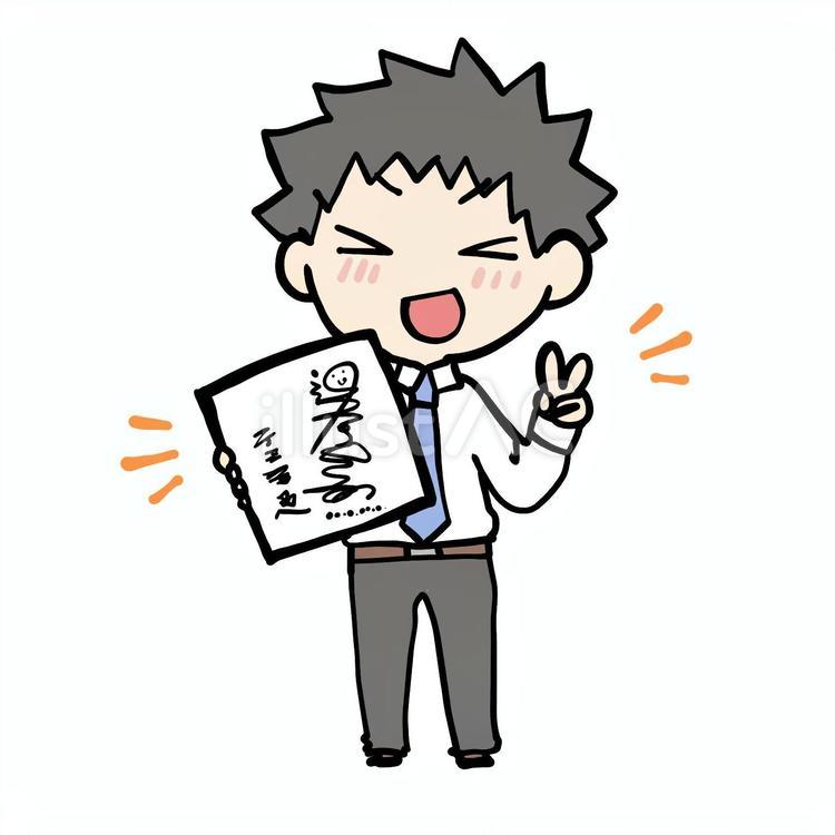 サインとピースと喜ぶ男性 男性,サイン,ピースのイラスト素材