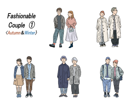 おしゃれカップルＤＦ① 恋人,カップル,夫婦,彼氏,彼女,二人,おしゃれ,かわいい,ほのぼの,ラブラブのイラスト素材