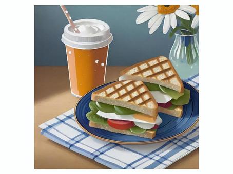 Illustration, sandwich, juice, lunch, 