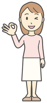  ロングヘア女性-044-全身 オッケー,女性,女の子,人物,かわいい,ok,良い,正解,オッケーサイン,褒めるのイラスト素材