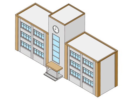 街並みシリーズ 学校 学校,校舎,小学校,中学校,高校,かわいい,デフォルメ,建物,時計,窓のイラスト素材