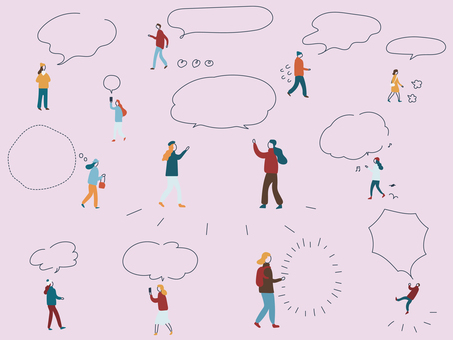 おしゃべりな人たちのふきだしセット３ ふきだし,人,人々,人物,若者,大人,おしゃべり,会話,コミュニケーション,通行人のイラスト素材