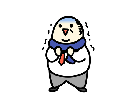 寒さに震える中年男性５　イラスト素材 寒い,冬,凍える,震える,おじさん,中年,男性,サラリーマン,マフラー,会社員のイラスト素材