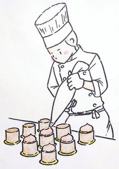 クリームを絞るパティシエ パティシエ,クリーム,絞り,ケーキ,ケーキ屋さん,洋菓子店,シェフ,ケーキ作り,お菓子作り,職業のイラスト素材