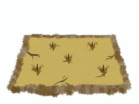 乾いた土と枯れた植物 田んぼ,田,畑,土地,枯れる,植物,作物,農業,荒地,耕作放棄地のイラスト素材