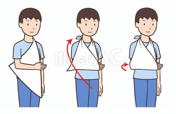 三角巾の使い方、男性、矢印 三角巾,使い方,使用方法のイラスト素材