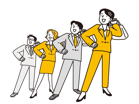 上を向く4人の若い男女ビジネスマン 男性,女性,ビジネスマン,上,見上げる,ポーズ,全身,男女,ビジネス,スーツのイラスト素材