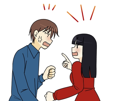 言い争う男女 人物,ケンカ,怒る,争う,文句,愚痴,男女,指さし,恋人,友達のイラスト素材