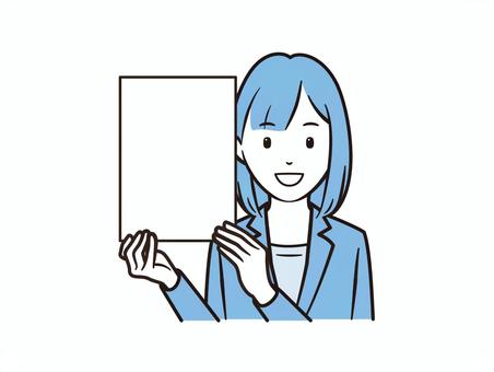 ボードを持つOL女性／案内やプレゼン素材 ol,女性,スーツ,ビジネス,ボード,プレゼン,説明,案内,提示,会社員のイラスト素材