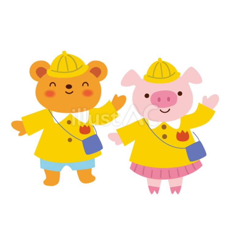 手を広げて踊る豚とくまの園児 豚,くま,園児のイラスト素材