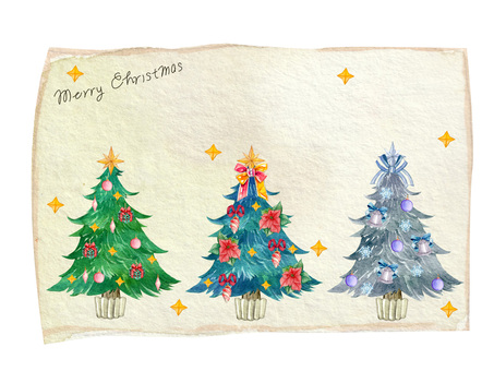 【水彩】クリスマスカード3 クリスマスカード,メッセージカード,ギフトカード,カード,クリスマス,ヒイラギ,ベル,贈り物,プレゼント,クリスマスツリーのイラスト素材