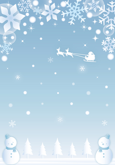 クリスマス静かな雪の森のフレーム（縦） 冬,雪の結晶,雪,雪だるま,キラキラ,クリスマス,フレーム,かわいい,壁紙,カードのイラスト素材