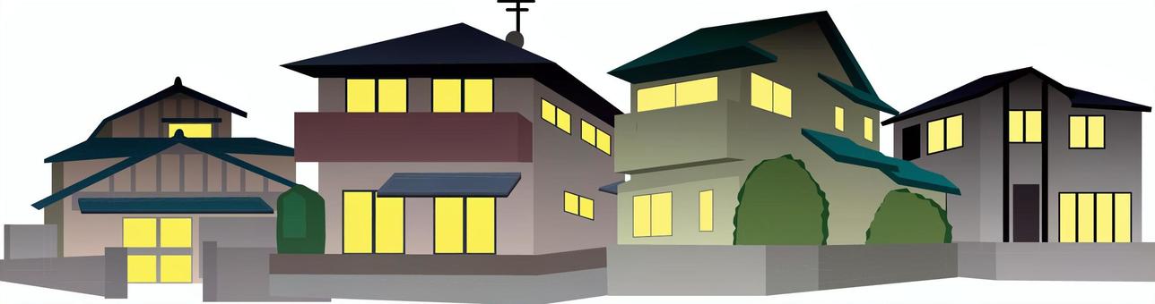 夜住宅地 夜,住宅地,電気,明かり,生活,住宅,一軒家,戸建,並ぶ,風景のイラスト素材