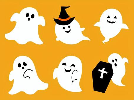 ハロウィンのおばけセット おばけ,セット,お化け,ゴースト,シンプル,10月,モノクロ,黒,ベクター,白のイラスト素材