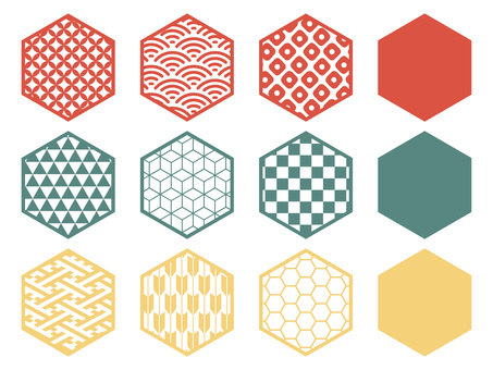 和のアイコンセット/六角形 六角形,アイコン,幾何学模様,セット,シンプル,かわいい,ベクターのイラスト素材