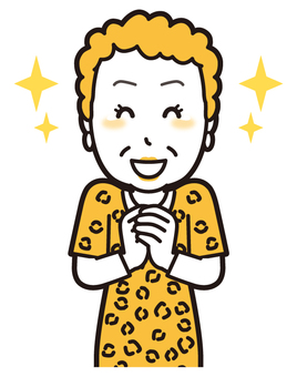  大阪のおばちゃん(黄)-136-バスト 感動,おばちゃん,大阪,ヒョウ柄,おばはん,中年,女性,関西,派手,おばさんのイラスト素材