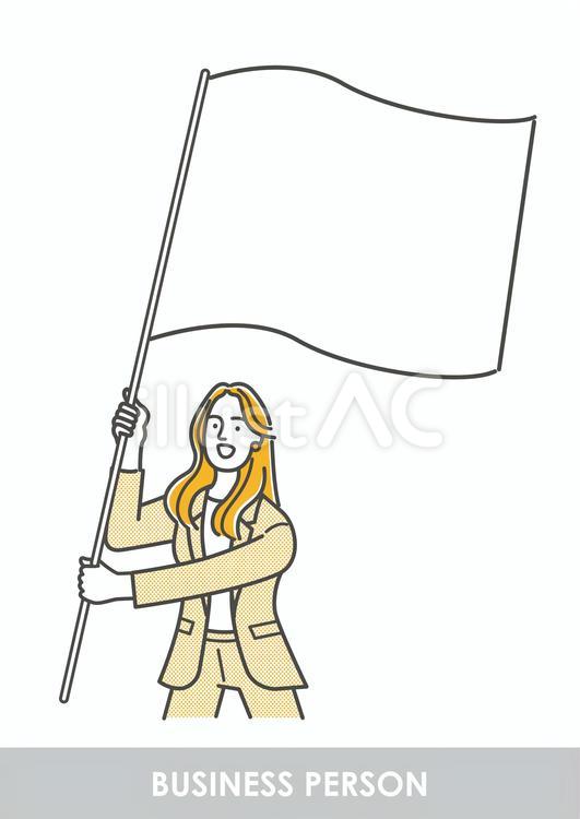 旗をふる会社員の女性 旗,フラッグ,会社員のイラスト素材