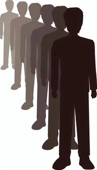 男性並ぶ 男性,立ち姿,若い,青年,人物,直立,並ぶ,複数,濃淡,シルエットのイラスト素材