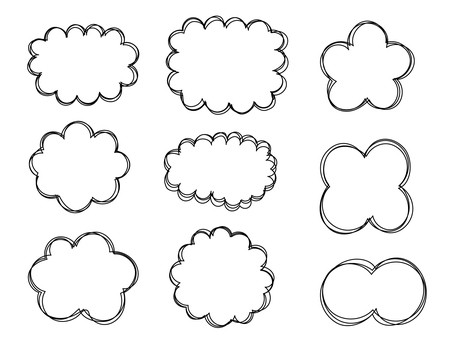 #3411雲吹き出し 雲,フレーム,ギザギザ,くも,アイコン,セット,手書き,手描き,かわいい,おしゃれのイラスト素材
