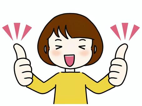 両手でいいねポーズをとる人 親指,両手,笑顔,上半身,女性,女の人,若い,いいね,ok,ハンドサインのイラスト素材