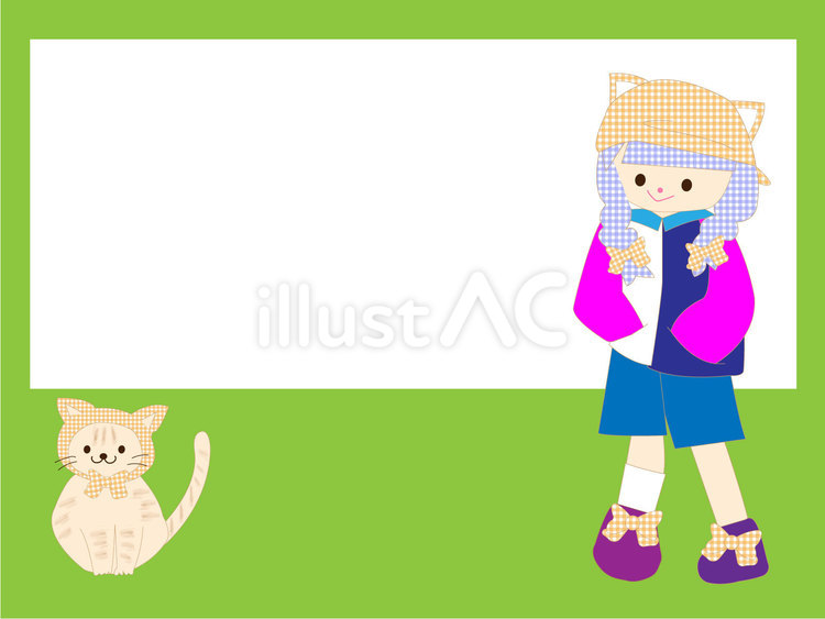 ねこと女の子のフレーム ねこ,女の子,帽子のイラスト素材