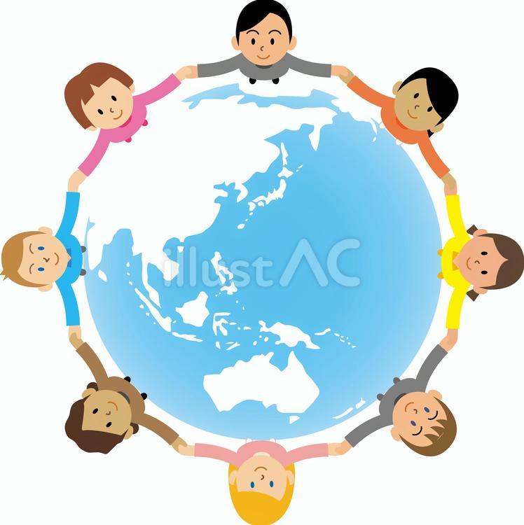 地球の上で手をつなぐ世界の人々1 地球,エコ,世界のイラスト素材