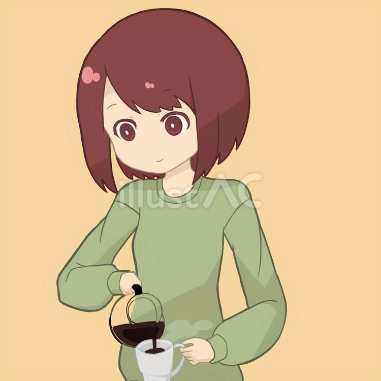 コーヒーを注ぐ女の子 コーヒー,珈琲,女の子のイラスト素材