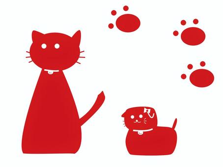 シンプルなネコのシルエット シンプル,ネコ,生き物,かわいい,親子,首輪,鈴,リボン,肉球,足跡のイラスト素材