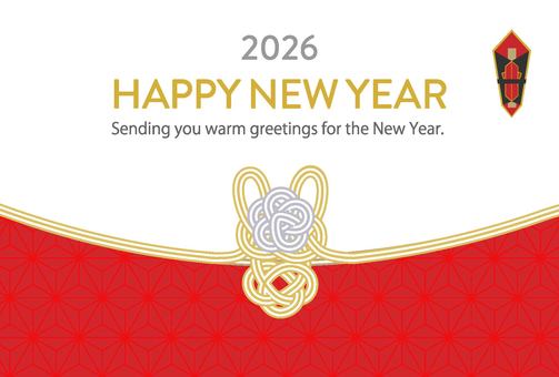 午年デザインの水引がお洒落な年賀状背景 年賀状,正月,謹賀新年,令和八年,午年,干支,和風,水引,飾り,金のイラスト素材