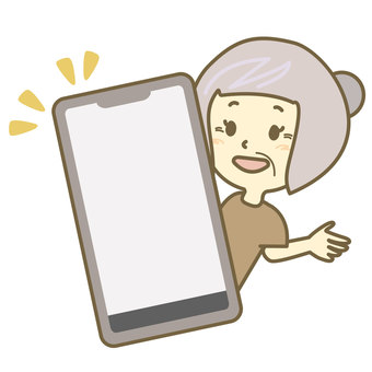 女性高齢者とスマートフォン スマホ,スマートフォン,女性,高齢者,シニア,楽しい,人物,上半身,スマホ画面,携帯電話のイラスト素材