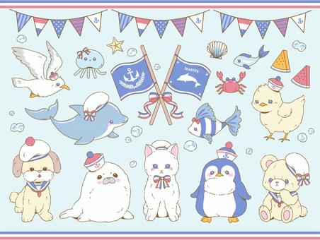 マリンアニマル マリン,海,セーラー,魚,ペンギン,ひよこ,くま,テディベア,熱帯魚,カニのイラスト素材