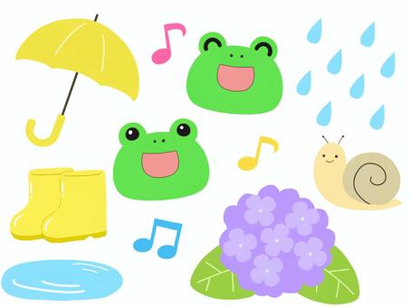 Illustration, umbrella, boots, a frog, 